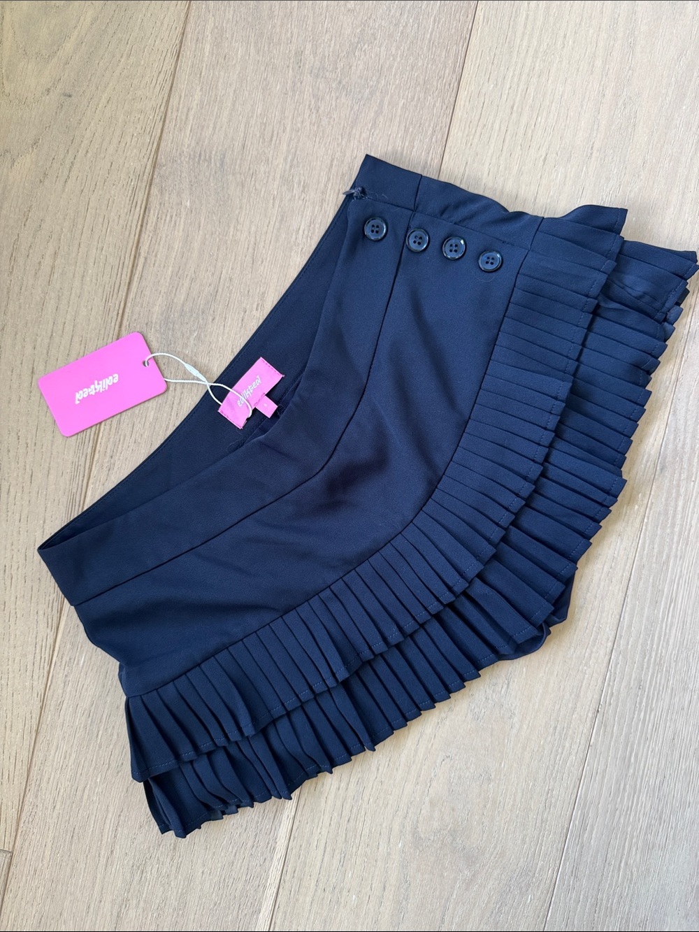 Edikted Navy Pleated Ruffle Mini Skort